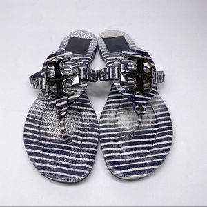 Tory Burch Snake Embossed Striped Miller Sandals